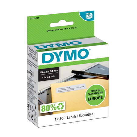 Etykiety Dymo 1 x 500 11352 25mm x 54mm białe papierowe S0722520