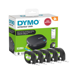 Zestaw Dymo 2172855 Drukarka LetraTag LT-200B + 5x taśma Dymo S0721510 Letratag 12mm x 4m biała papierowa