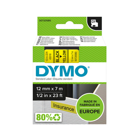 Taśma Dymo 45018 D1 12mm x 7m żółta/czarny nadruk S0720580