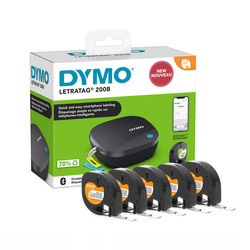 Zestaw Dymo 2172855 Drukarka LetraTag LT-200B + 5x Taśma Dymo S0718850 Letratag 12mm x 2m biała nylonowa