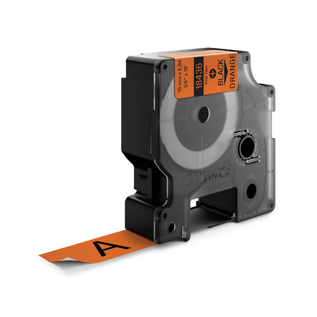Taśma Dymo 18436 19mm x 5.5m pomarańczowa/czarny nadruk winylowa