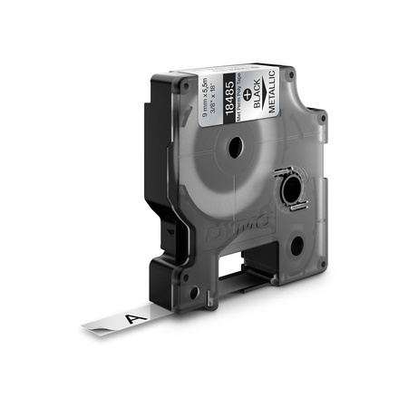 Taśma Dymo 18485 9mm x 5.5m metaliczny/czarny nadruk poliestrowa trwała