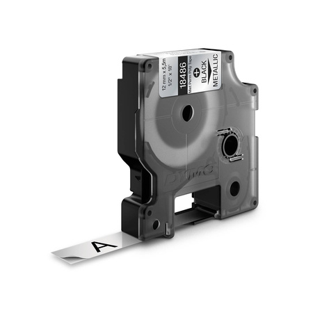 Taśma Dymo 18486 12mm x 5.5m metaliczny/czarny nadruk poliestrowa trwała