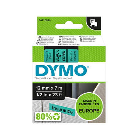 Taśma Dymo 45019 D1 12mm x 7m zielona/czarny nadruk S0720590